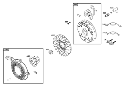 Flywheel, Ignition, And Starter Group Diagram and Parts List for 15T232-1850-F1 100000 - 19Z999 Briggs and Stratton Engine